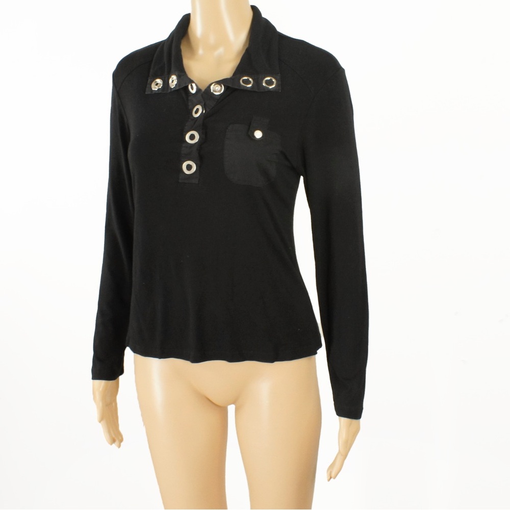 Vintage 2000s Y2K Dolce & Gabbana D&G Grommet Eyelet Stud Black Long Sleeve Top